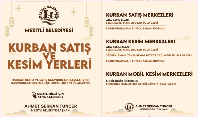 MEZİTLİ BELEDİYESİ’NDEN KURBAN BAYRAMI DÜZENLEMESİ