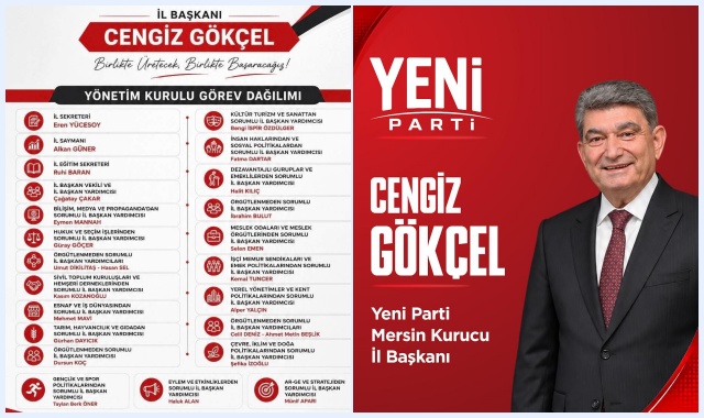 YENİ Parti Mersin İl Yönetiminde Görev Dağılımı Yapıldı